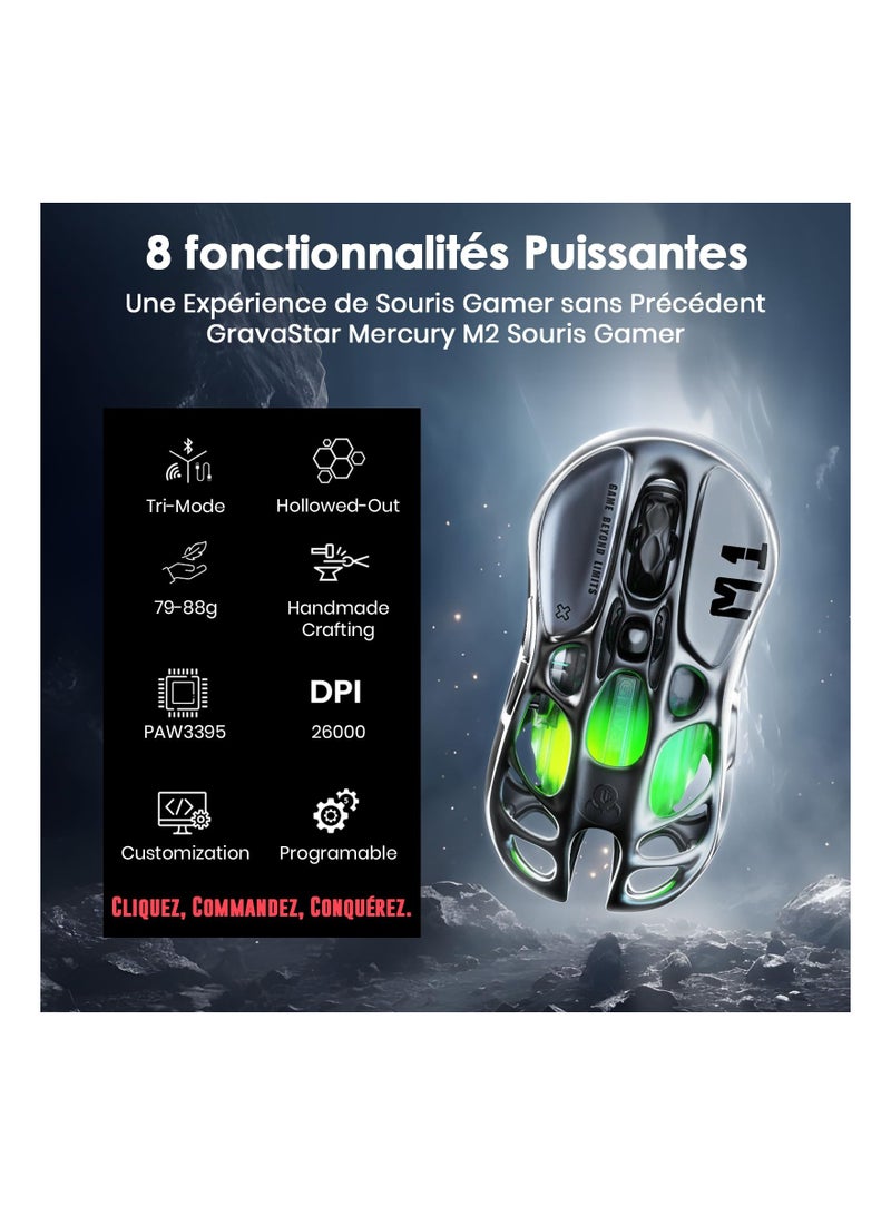 Zikra M1 Pro Wireless Gaming Mouse, Magnesium Alloy MMO Gaming Mice, 26,000 DPI, 88g Lightweight Hollowed-Out Design, 5 Programmable Buttons, 5 Dynamic Lightsync RGB Modes, Gunmetal Gray - Image 2