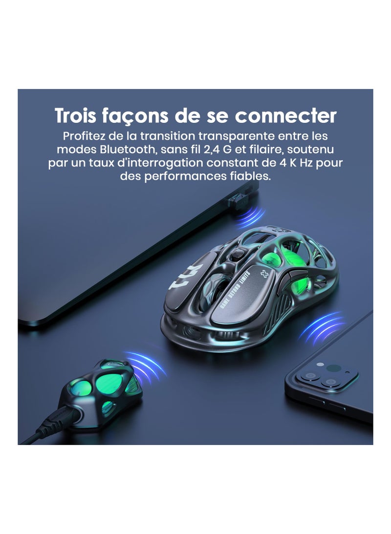 Zikra M1 Pro Wireless Gaming Mouse, Magnesium Alloy MMO Gaming Mice, 26,000 DPI, 88g Lightweight Hollowed-Out Design, 5 Programmable Buttons, 5 Dynamic Lightsync RGB Modes, Gunmetal Gray - Image 5