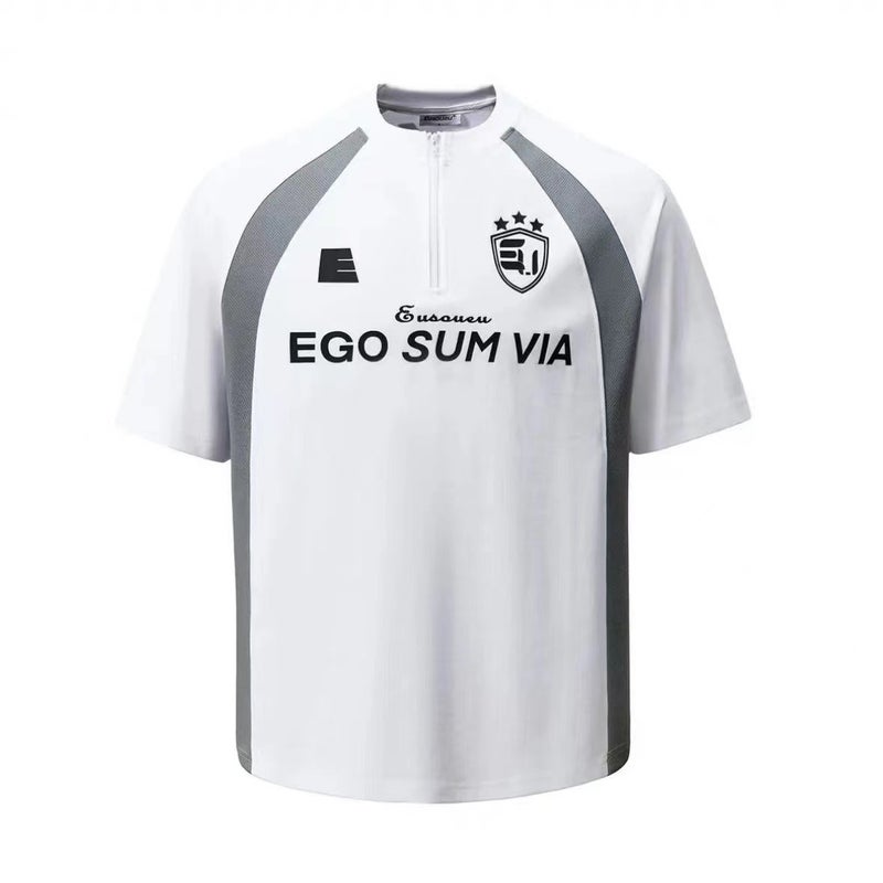 Popular Ego American Retro Sports T-Shirt Men'S Loose National Trend Basketball Zipper Splicing Rugby Football Uniform Short Sleeves - Image 1