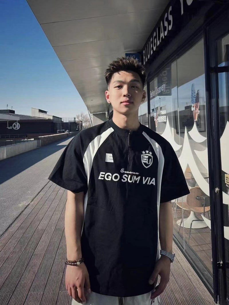 Popular Ego American Retro Sports T-Shirt Men'S Loose National Trend Basketball Zipper Splicing Rugby Football Uniform Short Sleeves - Image 2