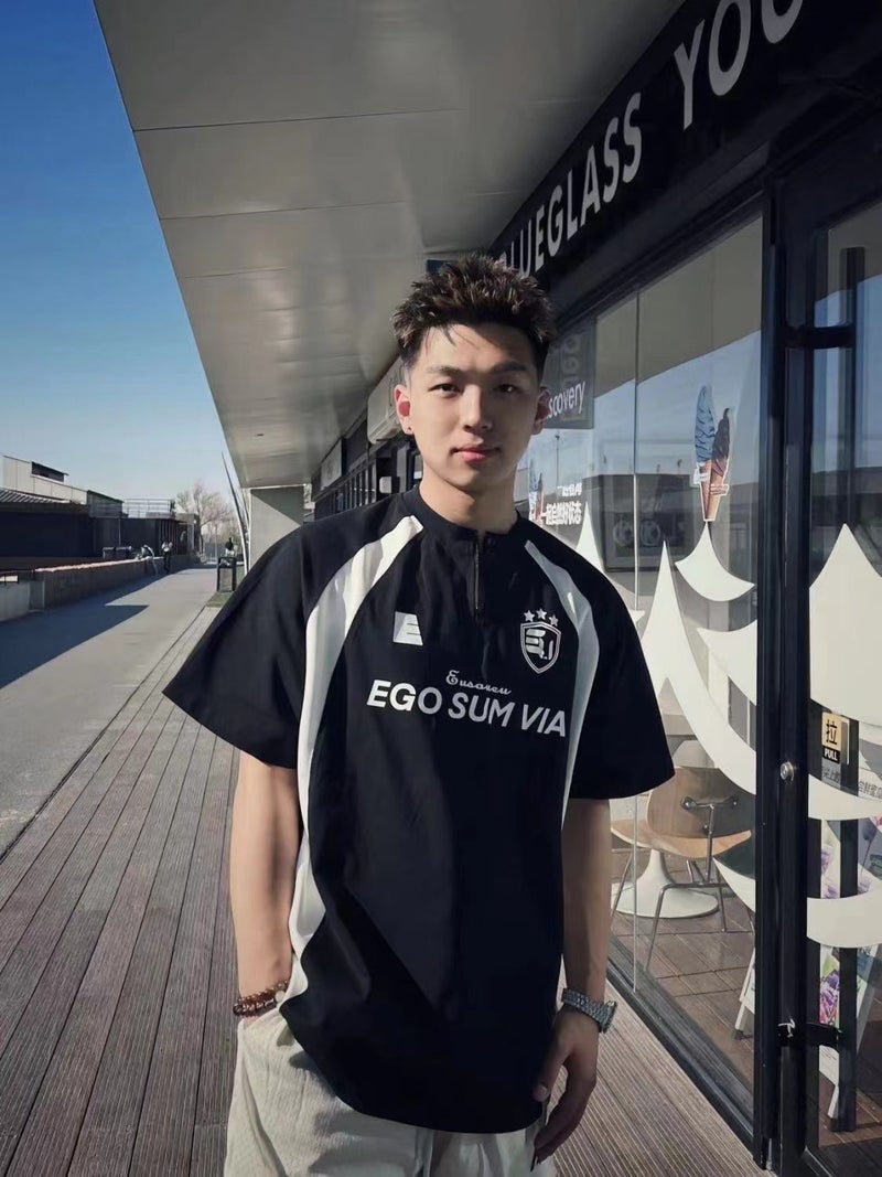 Popular Ego American Retro Sports T-Shirt Men'S Loose National Trend Basketball Zipper Splicing Rugby Football Uniform Short Sleeves - Image 4