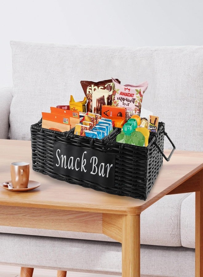Xbopetda Snack Organizer for Countertop, 4 Compartment Wicker Snack Organizer with Handles, Snack Basket Snack Holder Snack Bin for Kitchen Pantry Organizers and Storage, Snack Bar Station (Black) - Image 3