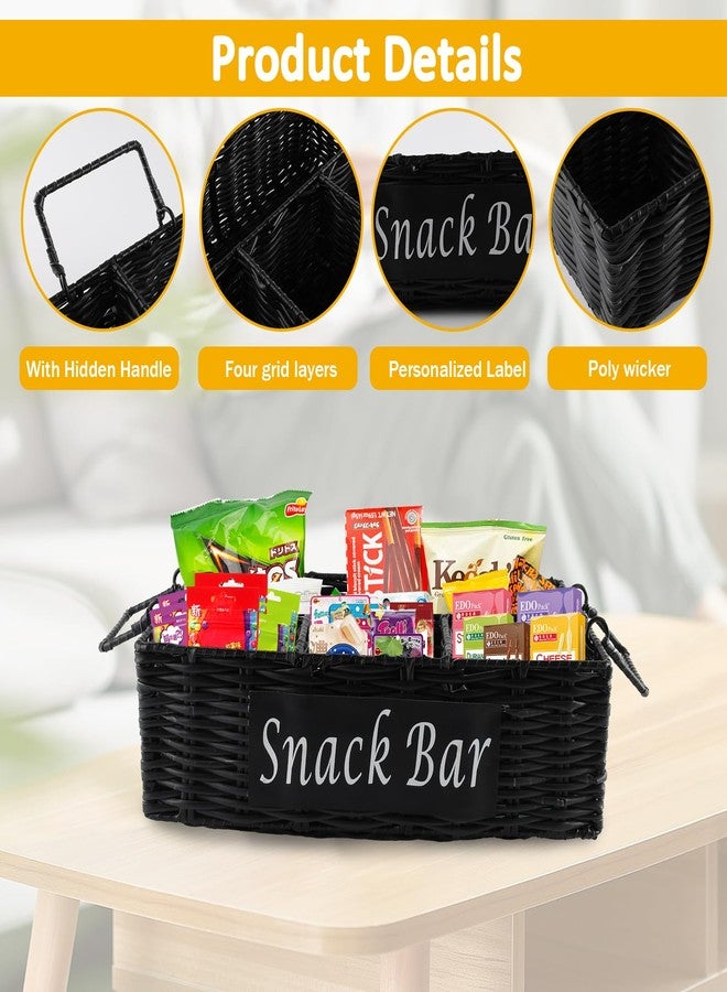 Xbopetda Snack Organizer for Countertop, 4 Compartment Wicker Snack Organizer with Handles, Snack Basket Snack Holder Snack Bin for Kitchen Pantry Organizers and Storage, Snack Bar Station (Black) - Image 2