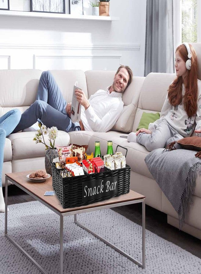 Xbopetda Snack Organizer for Countertop, 4 Compartment Wicker Snack Organizer with Handles, Snack Basket Snack Holder Snack Bin for Kitchen Pantry Organizers and Storage, Snack Bar Station (Black) - Image 5