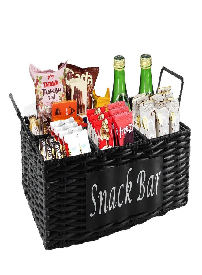 Xbopetda Snack Organizer for Countertop, 4 Compartment Wicker Snack Organizer with Handles, Snack Basket Snack Holder Snack Bin for Kitchen Pantry Organizers and Storage, Snack Bar Station (Black) - Image 1
