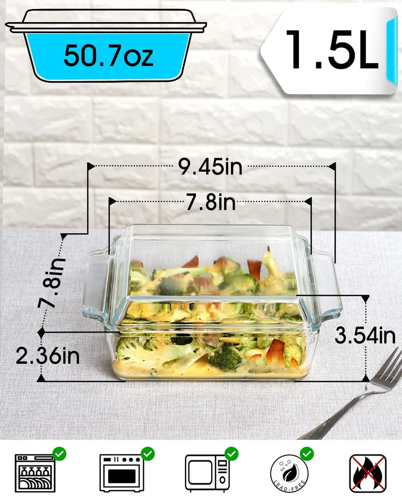 NUTRIUPS Rectangular Glass Casserole Dish With Lid Glass Bakeware Microwave Casserole Dish Lidded Oven Cookware (1.5L) - Image 2