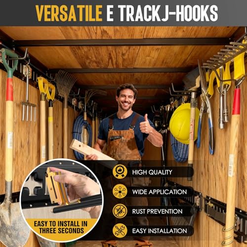 Eegoowa E Track Hooks,E Track Accessories,for Store Long Handled Tools | for Trailers,Trucks,Vans,Warehouses, Garages,Garden Tools Organizers Storage (2PCS E Track Double J Hook) - Image 3