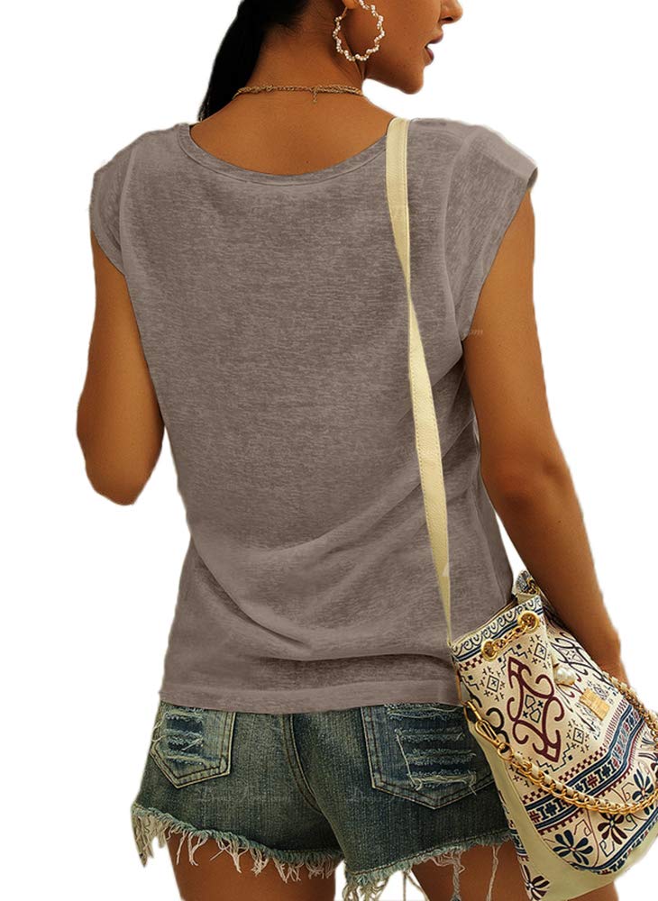 Langwyqu Womens Cap Sleeve Blouses T-Shirt Casual Loose Fit Basic Shirts Tank Tops - Image 2
