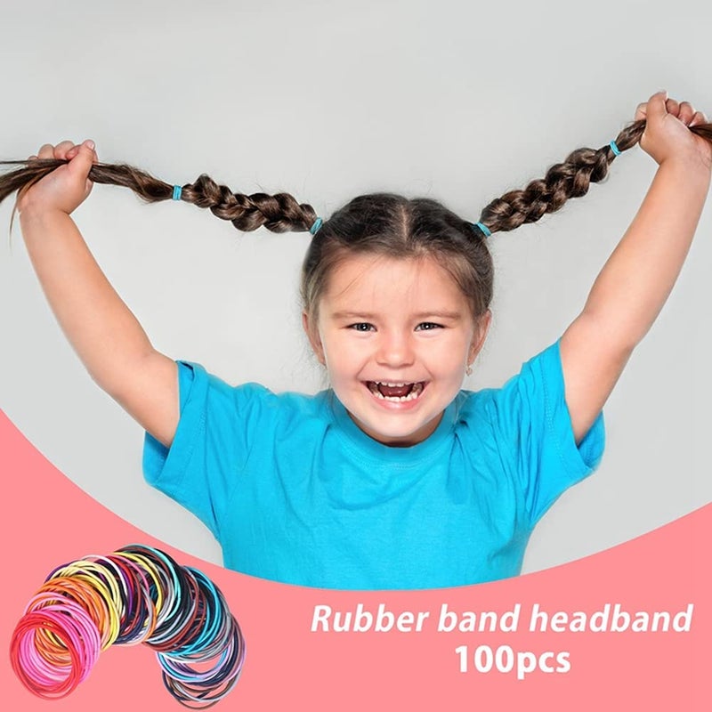 Belicia 100PCS Girls Elastic Hair Ties 2MM Colorful NoMetal Womens Hair Ties for Fine to Medium Hair Curly Hair 2 Inch in Diameter Kids Ponytail Holders Hair Ties 20 Colors 2mm Colorful - Image 5
