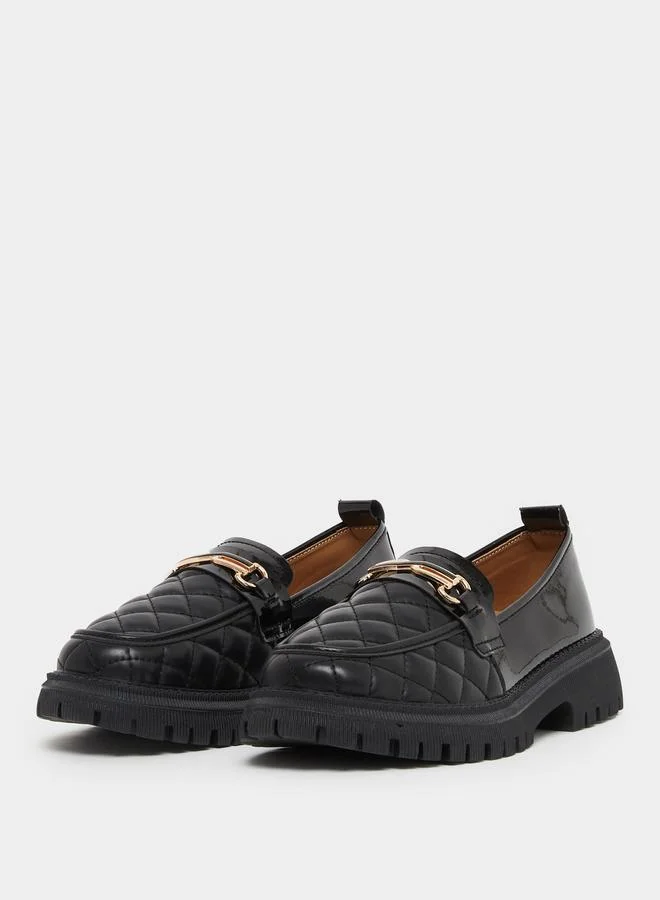 Styli Styli Quilted Block Heel Slip On Shoes
