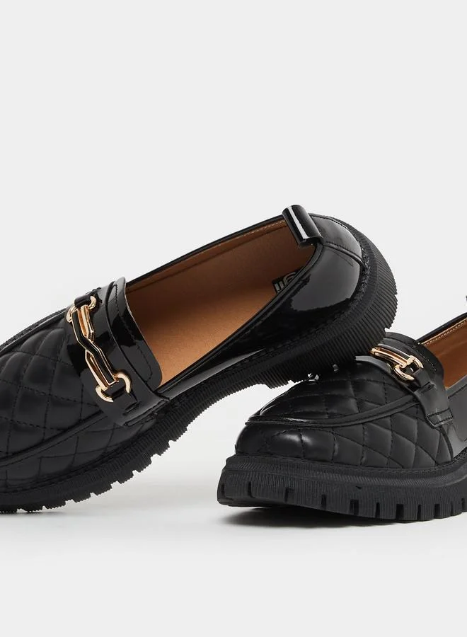 Styli Styli Quilted Block Heel Slip On Shoes