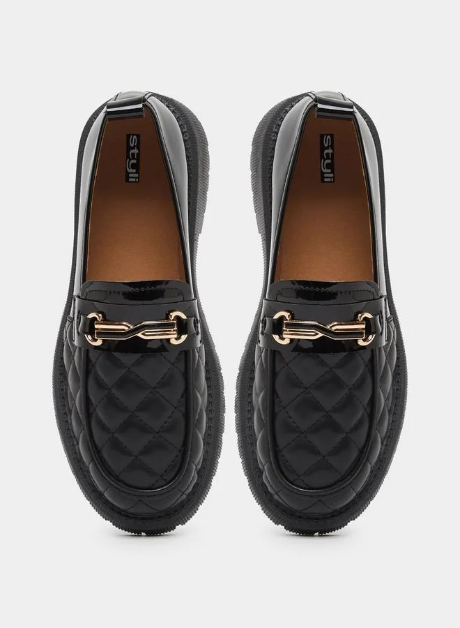 Styli Styli Quilted Block Heel Slip On Shoes