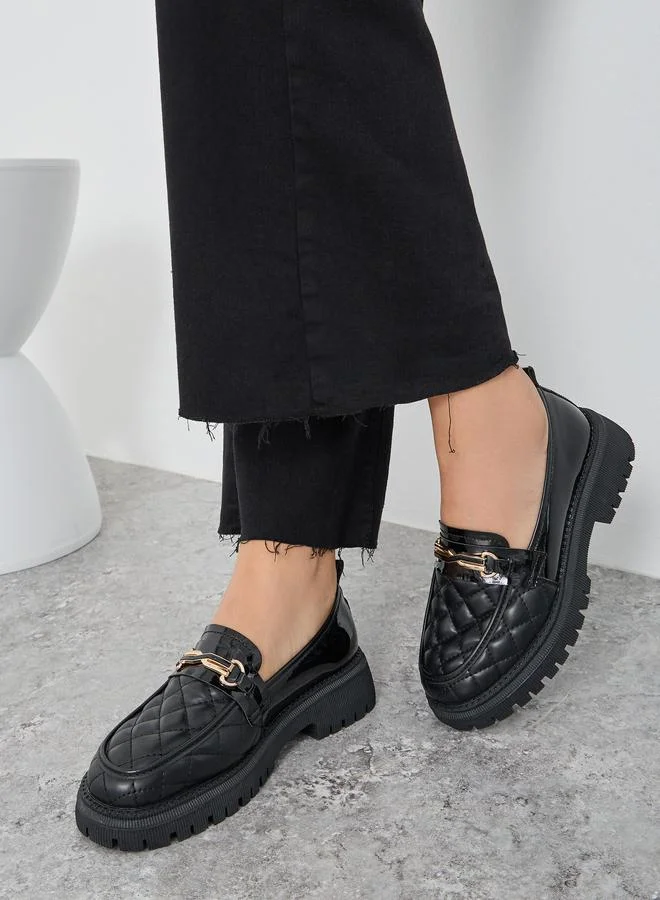 Styli Quilted Block Heel Slip On Shoes