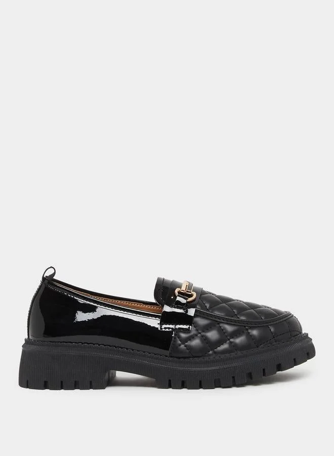 Styli Quilted Block Heel Slip On Shoes