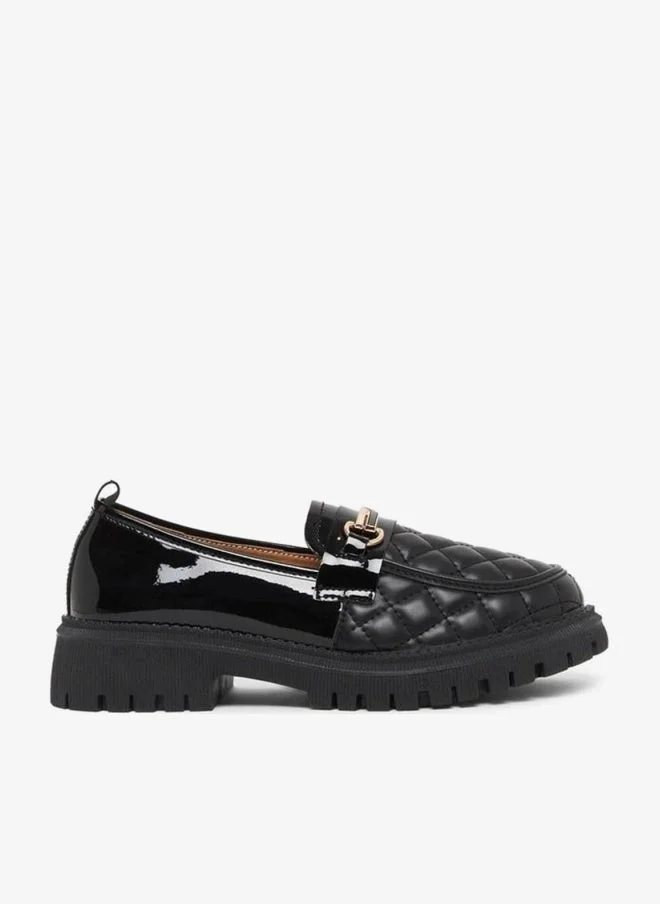 Styli Quilted Block Heel Slip On Shoes