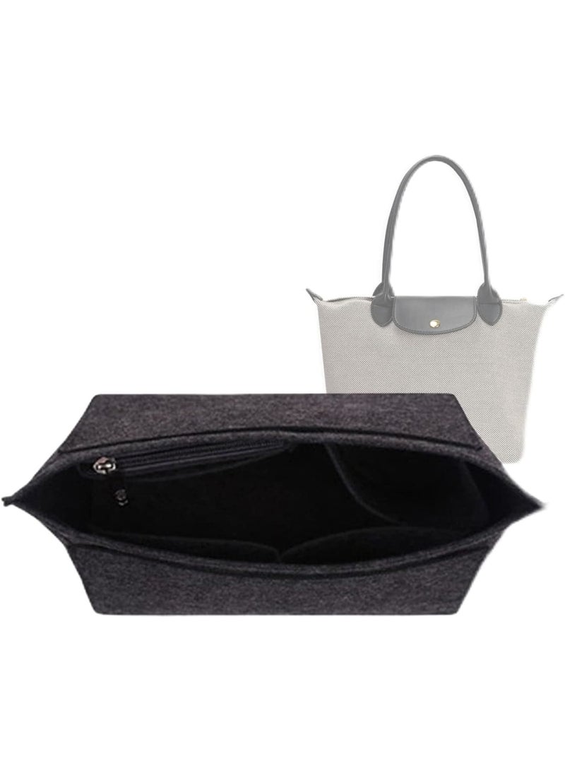 SOLARAE Multi-Pocket Felt Handbag Organizer, Folding Tote Bag organizer insert, Felt Organizer Insert Handbags & Base Shaper, for Insert Wallet Organizer for Longchamp (Small, Dark Gray) - Image 1
