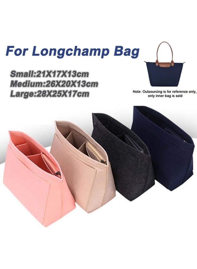 SOLARAE Multi-Pocket Felt Handbag Organizer, Folding Tote Bag organizer insert, Felt Organizer Insert Handbags & Base Shaper, for Insert Wallet Organizer for Longchamp (Small, Dark Gray) - Image 3