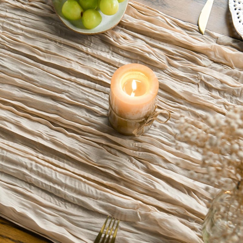 Artoid Mode Boho Champagne Gauze Wedding Cheesecloth Table Runner set of 2, 35x120 Inch Seasonal Fabric Kitchen Dining Holiday Table Decor for Home Party - Image 3