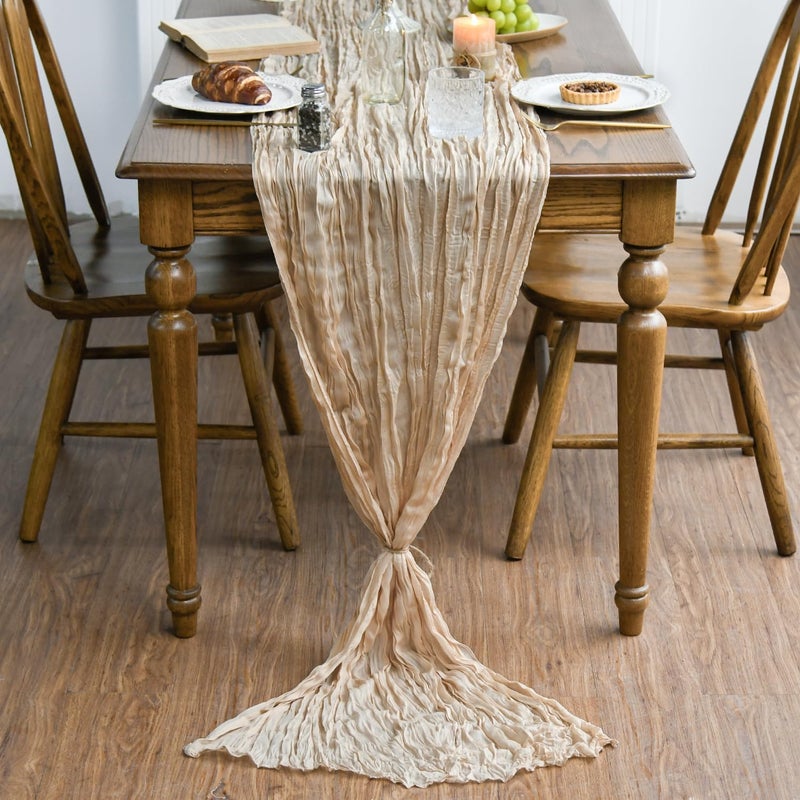 Artoid Mode Boho Champagne Gauze Wedding Cheesecloth Table Runner set of 2, 35x120 Inch Seasonal Fabric Kitchen Dining Holiday Table Decor for Home Party - Image 2
