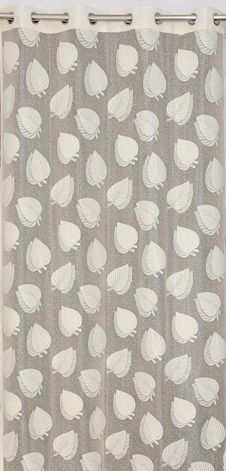 YUKANY Sheer Leaf Transparent 2 Cream Plain 2 Cream Leaf Net Curtains 7 Feet Pack of 4 - Image 5