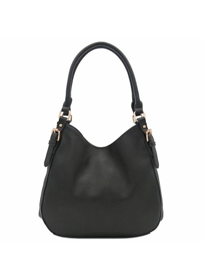 FashionPuzzle Light-weight 3 Compartment Faux Leather Medium Hobo Bag - Image 1