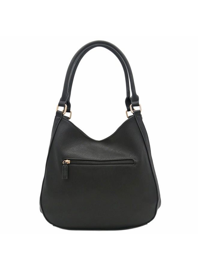 FashionPuzzle Light-weight 3 Compartment Faux Leather Medium Hobo Bag - Image 4