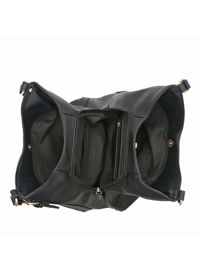FashionPuzzle Light-weight 3 Compartment Faux Leather Medium Hobo Bag - Image 5