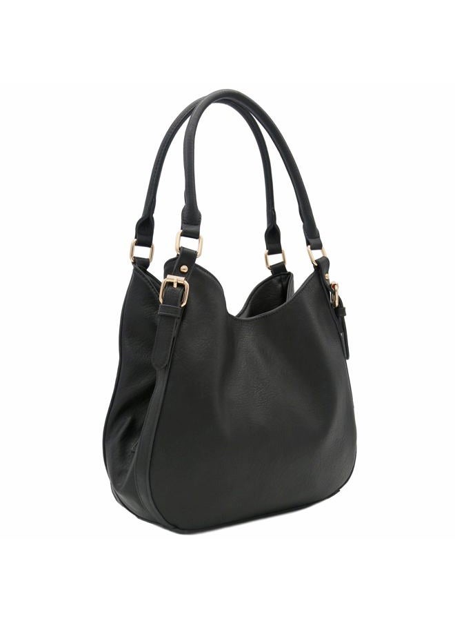FashionPuzzle Light-weight 3 Compartment Faux Leather Medium Hobo Bag - Image 2
