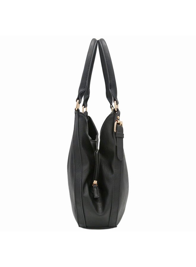 FashionPuzzle Light-weight 3 Compartment Faux Leather Medium Hobo Bag - Image 3