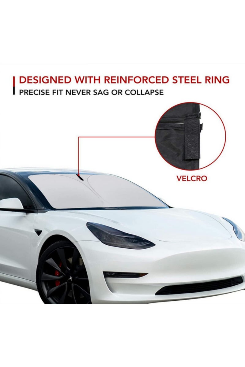 for Tesla Model 3 Model Y Windshield Sunshade Front Windshield Double Layer Light Blocking Fabric Foldable Sun Shade with a Storage Bag - Image 3