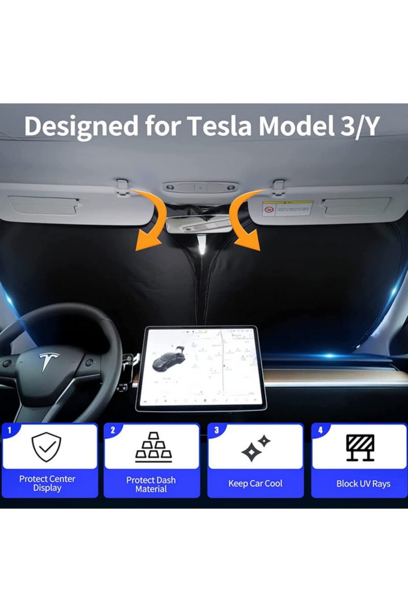 for Tesla Model 3 Model Y Windshield Sunshade Front Windshield Double Layer Light Blocking Fabric Foldable Sun Shade with a Storage Bag - Image 4