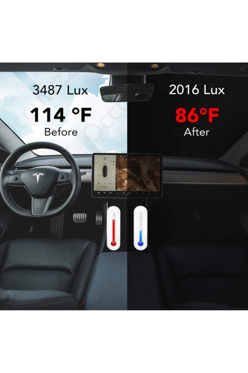 for Tesla Model 3 Model Y Windshield Sunshade Front Windshield Double Layer Light Blocking Fabric Foldable Sun Shade with a Storage Bag - Image 5