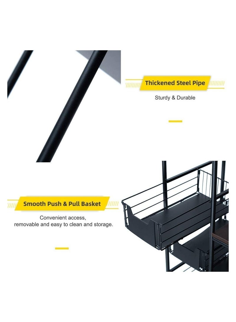 ياميم حامل تخزين من 3 طبقات مع سلال شبكية منزلق وعجلة - Image 3