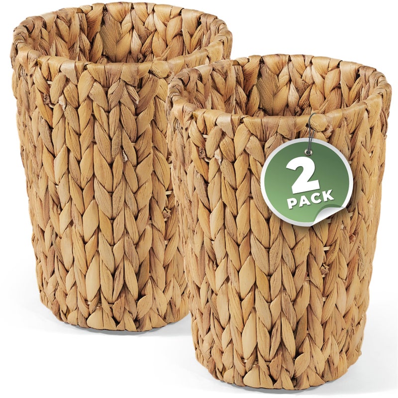 84ECO 2Pack Wicker Trash Cans  Rattan Trash Can  Wicker Waste Basket for Bathroom Bedroom  Woven Waste Basket Natural 2 Gallon