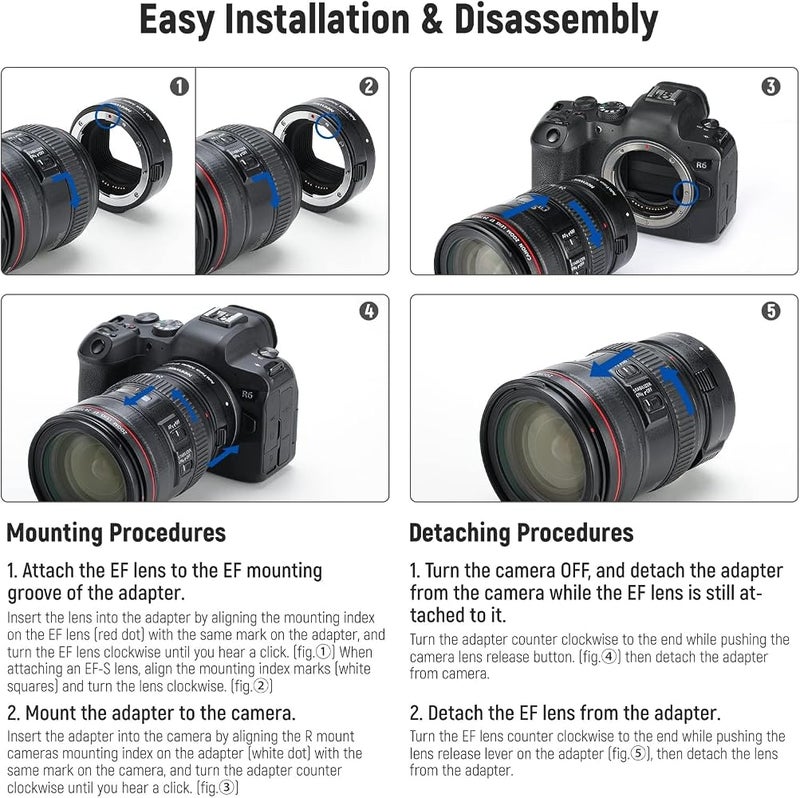 X spring EF to EOS R Mount Adapter, Full Frame Lens Converter with Auto Focus Support, Compatible with EF/EF-S Lenses to RF Mount Mirrorless Cameras - Image 4