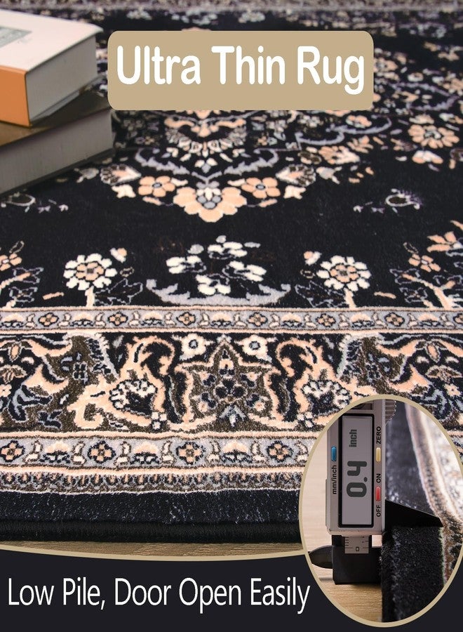 HOMORE Living Room Rug 5x7 Black Area Rug for Living Room, Non Slip Washable Vintage Rugs for Bedroom Dining Room Faux Wool Throw Rugs for Farmhouse Home Decor - Image 4
