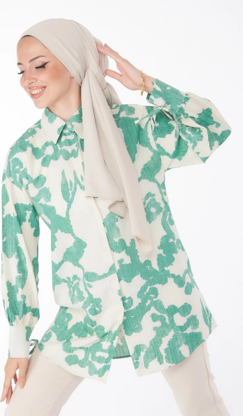 Tofisa Plain Shirt Collar Women's Green Patterned Shirt - 25258