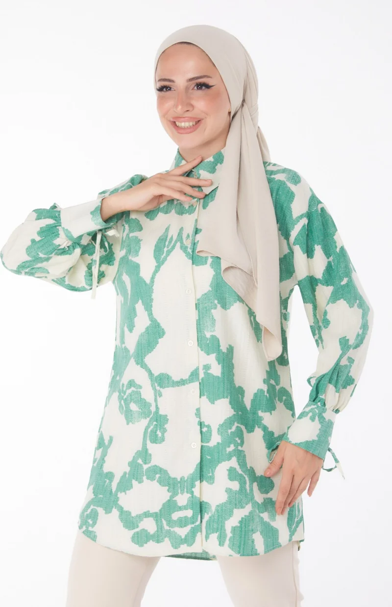 Tofisa Plain Shirt Collar Women's Green Patterned Shirt - 25258
