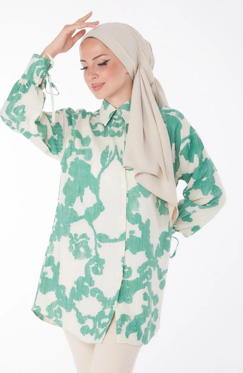 Tofisa Plain Shirt Collar Women's Green Patterned Shirt - 25258