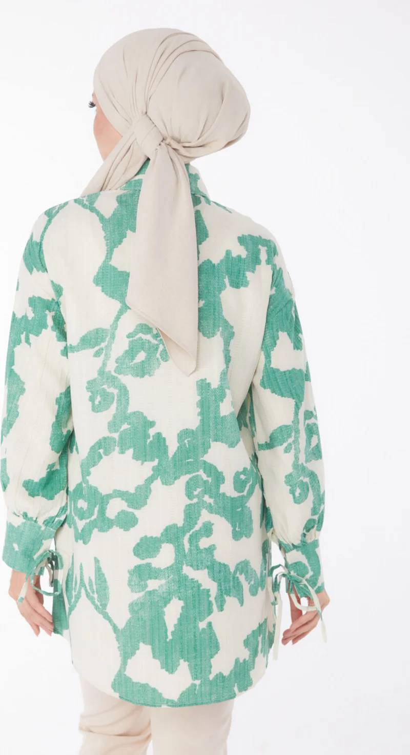 Tofisa Plain Shirt Collar Women's Green Patterned Shirt - 25258