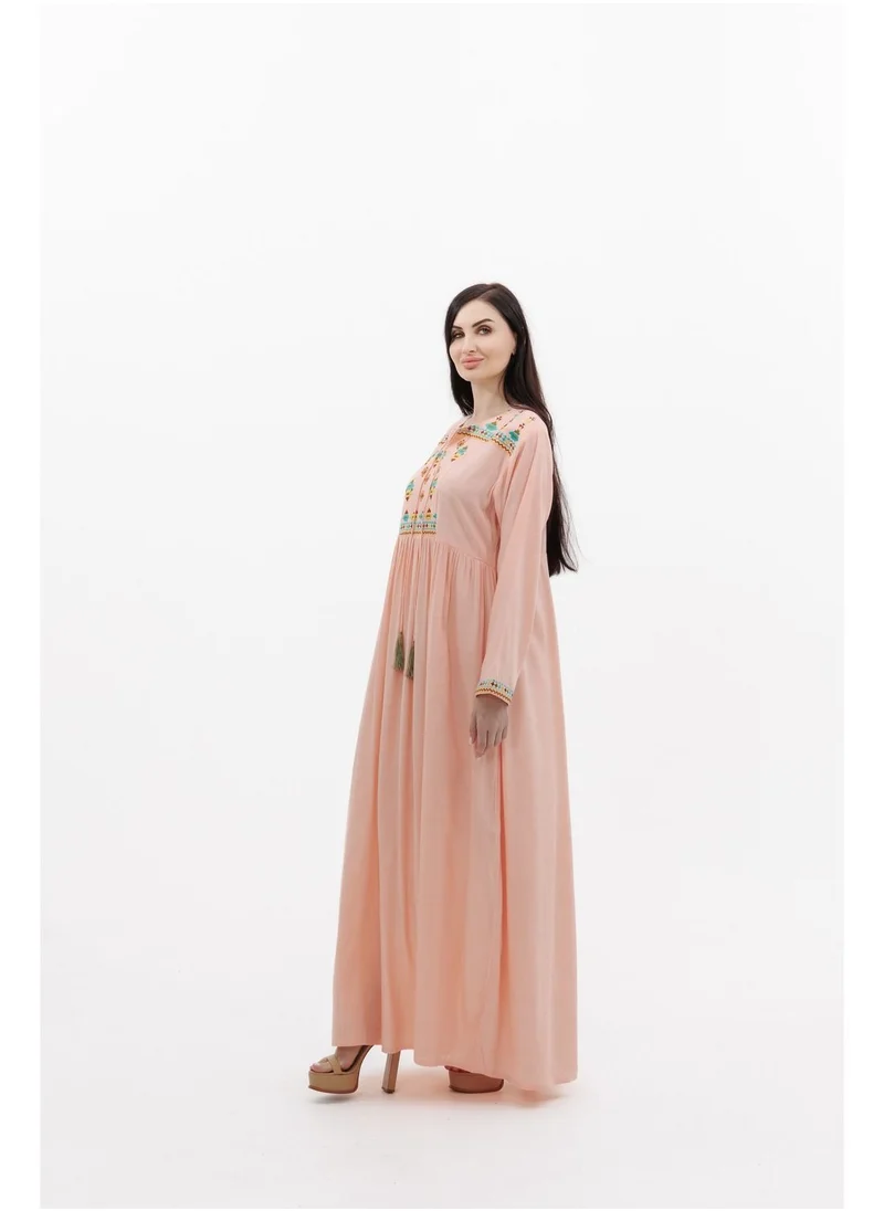 HANA & SARA LONG VISCOSE PEACH COLOUR SIMPLE ELEGANT ARABIC KAFTAN JALABIYA DRESS