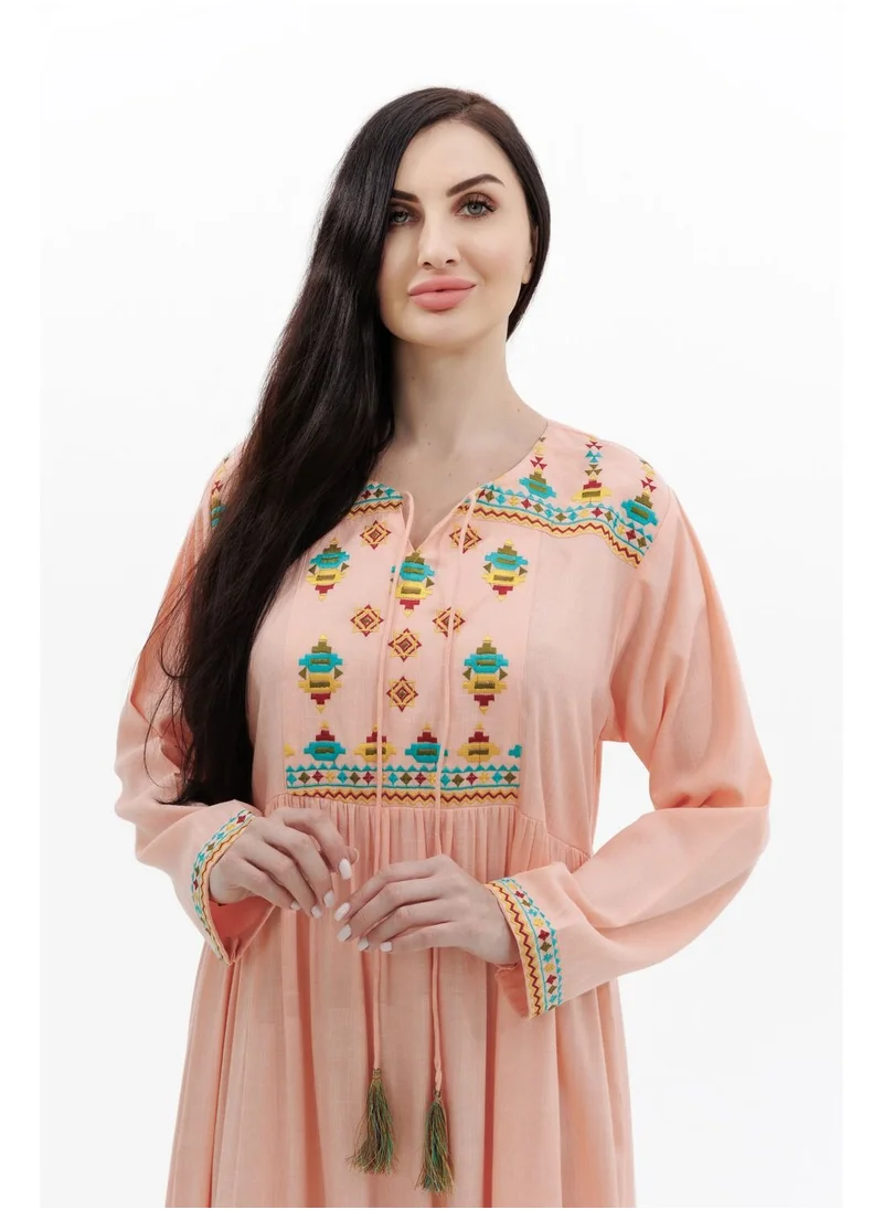 HANA & SARA LONG VISCOSE PEACH COLOUR SIMPLE ELEGANT ARABIC KAFTAN JALABIYA DRESS