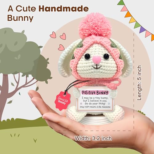 Gossby Handmade Positive Bunny Crochet - STAY HOP-TIMISTIC & BE AWESOME - Inspirational Gift for Women - Christmas, Birthday, Emotional Support, Positive Energy Gift for Friend, Coworker, Teacher, Mom - Image 3