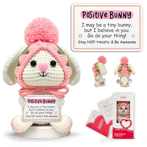Gossby Handmade Positive Bunny Crochet - STAY HOP-TIMISTIC & BE AWESOME - Inspirational Gift for Women - Christmas, Birthday, Emotional Support, Positive Energy Gift for Friend, Coworker, Teacher, Mom - Image 1