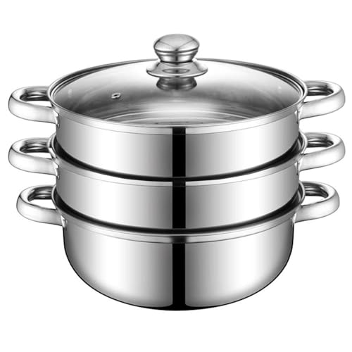Lcilent Steamer Pot for Cooking 11 inch Steamer Pot 3tier Multipurpose 188 Stainless Steel Steam Pot Cookware with Lid for Vegetable Dumpling Stock Sauce Food - Image 1