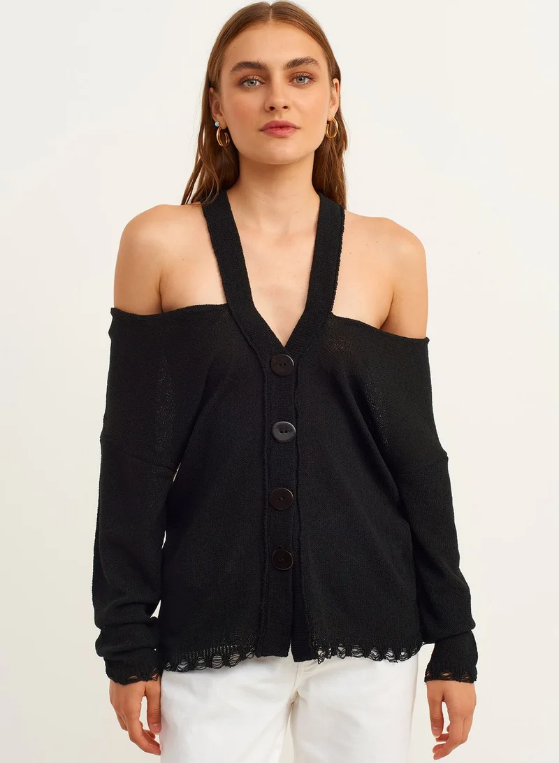 OXXO Halter Neck Button Detail Cardigan