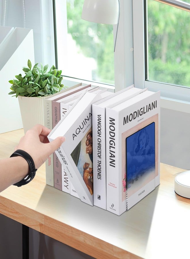 Honagu Book Ends, Acrylic Bookends, Clear Book Ends for Shelves, Desk Book Organizer, Book Holder Stand Decorative for Heavy Books, CDs, Video Games (2 Pair/4 Pieces, Gradient Royal Blue) - Image 3