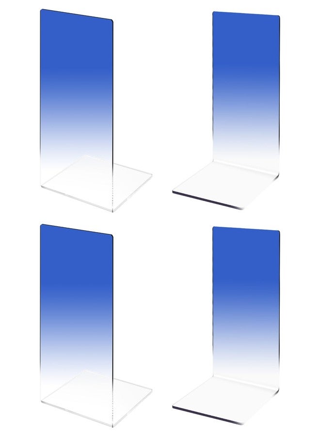 Honagu Book Ends, Acrylic Bookends, Clear Book Ends for Shelves, Desk Book Organizer, Book Holder Stand Decorative for Heavy Books, CDs, Video Games (2 Pair/4 Pieces, Gradient Royal Blue) - Image 1