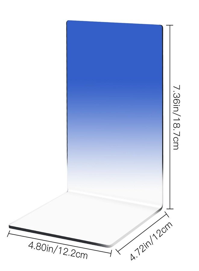 Honagu Book Ends, Acrylic Bookends, Clear Book Ends for Shelves, Desk Book Organizer, Book Holder Stand Decorative for Heavy Books, CDs, Video Games (2 Pair/4 Pieces, Gradient Royal Blue) - Image 2