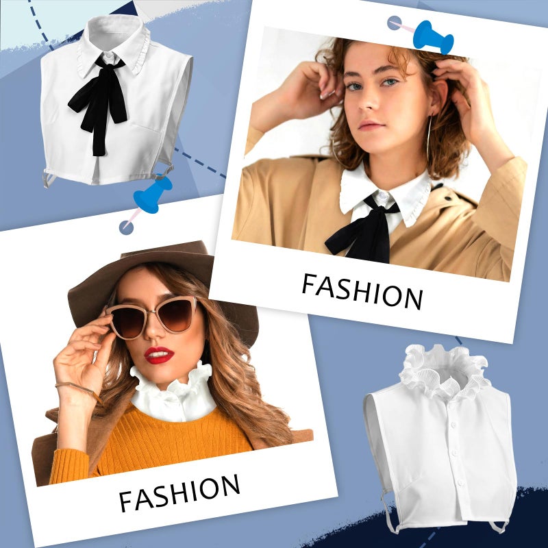 Funnysoft Bencailor 4 Pcs Fake Collar Detachable Dickey Collar for Women Stylish Half Shirt Faux Lace V Neck Black Bowtie Lapel Women - Image 5